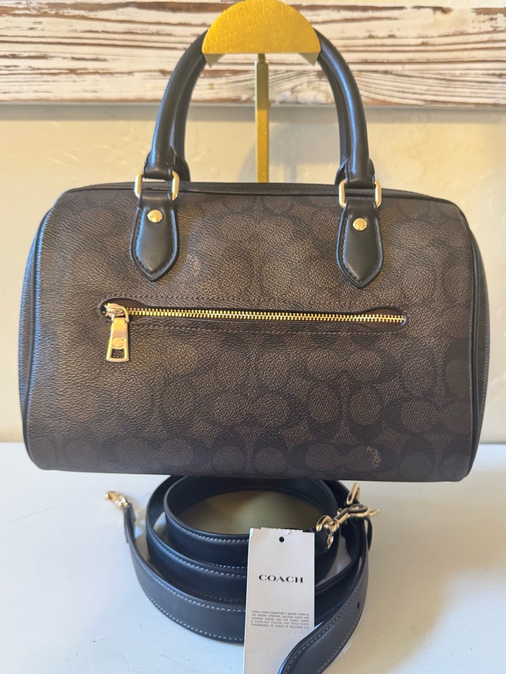 Coach Rowan Crossbody NWT Dark Brown Black Leather & Canvas w Gold Hardware NWT - Picture 4 of 16